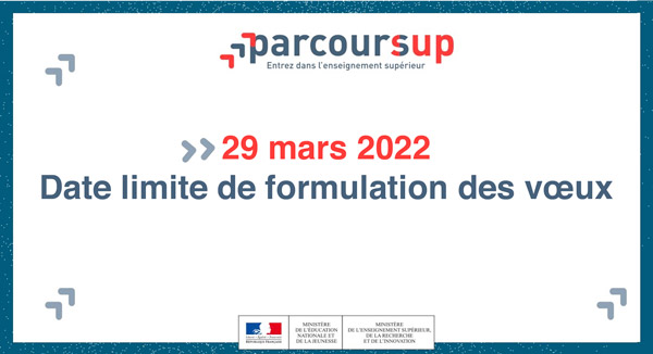 29 mars 2022 parcoursup Date limite de formulation des vœux